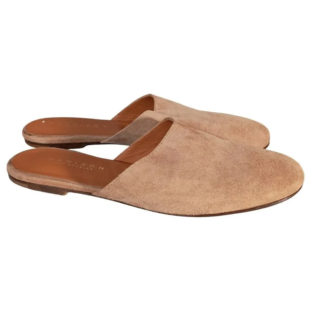 Madison Los Angeles Mule Shoe Flats Tan Suede Leather Womens 38.5/US 8.5